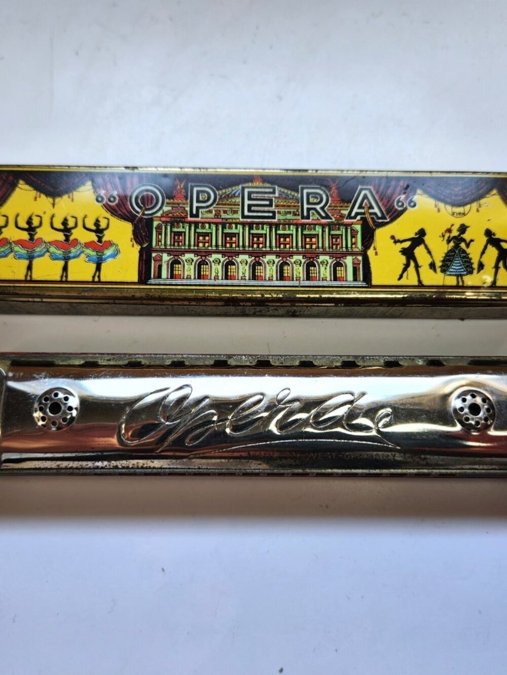 Vintage Opera 66 Harmonica West Germany Wind Instrument Litho Tin Box 1950s